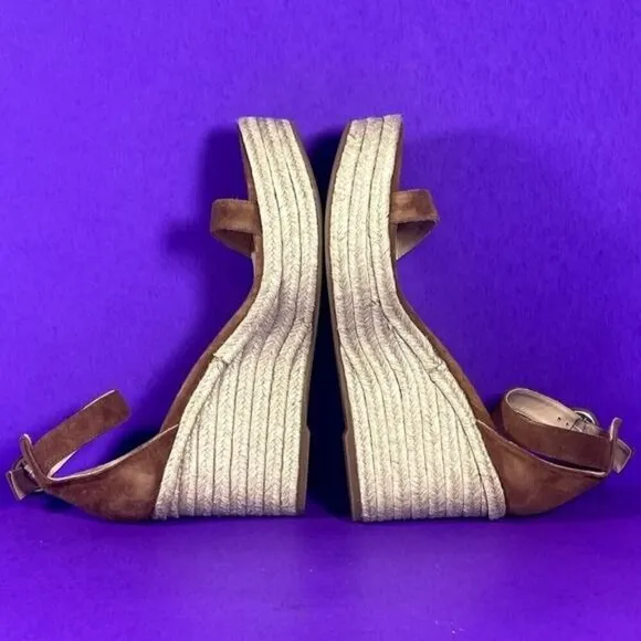 L'AGENCE Women's Brown Elysee Women's Brown Platform Suede Wedge Espadrilles 11