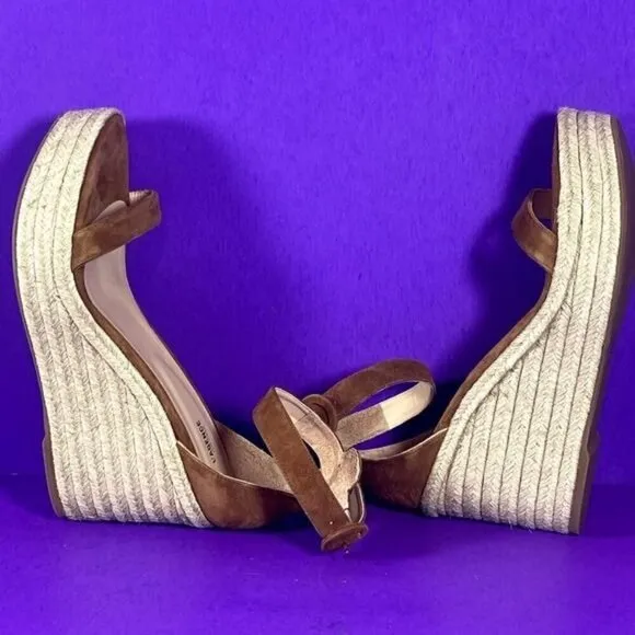 L'AGENCE Women's Brown Elysee Women's Brown Platform Suede Wedge Espadrilles 11
