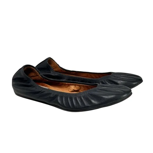 LANVIN ScrunchBallet Flats Sz.9.5 Black Leather Quiet Luxury Minimalist Chic