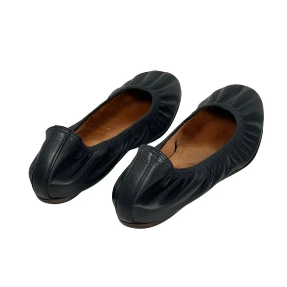 LANVIN ScrunchBallet Flats Sz.9.5 Black Leather Quiet Luxury Minimalist Chic