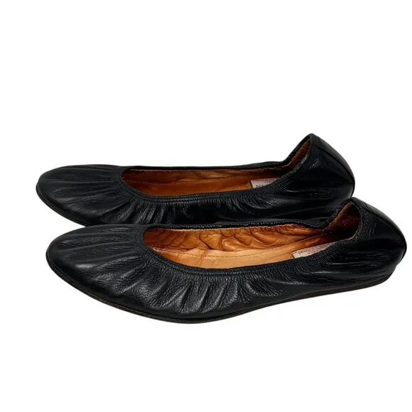 LANVIN ScrunchBallet Flats Sz.9.5 Black Leather Quiet Luxury Minimalist Chic