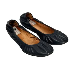 LANVIN ScrunchBallet Flats Sz.9.5 Black Leather Quiet Luxury Minimalist Chic