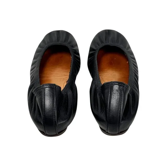 LANVIN ScrunchBallet Flats Sz.9.5 Black Leather Quiet Luxury Minimalist Chic