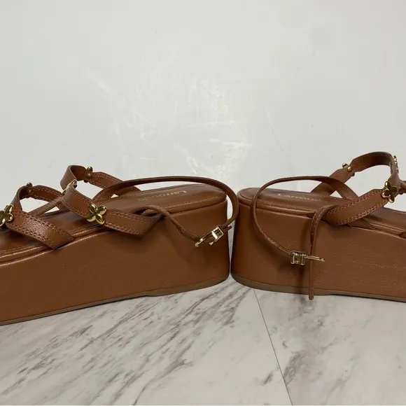 Larroude Harmony Brown Leather Platform Sandal 8 1/2