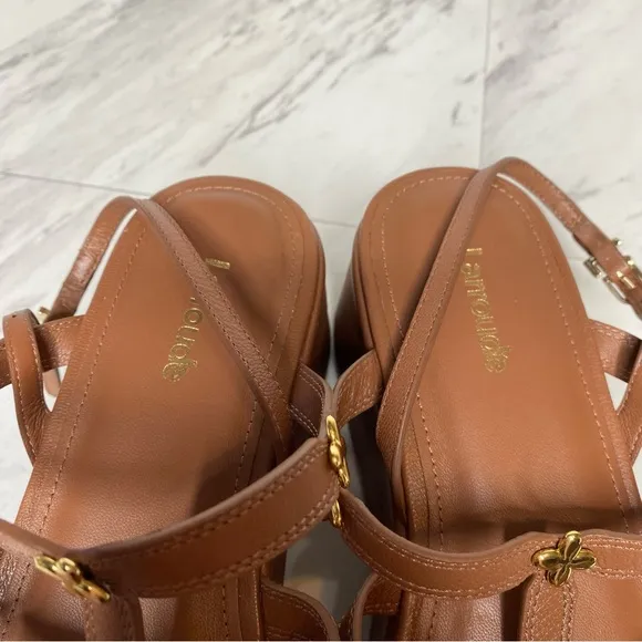 Larroude Harmony Brown Leather Platform Sandal 8 1/2
