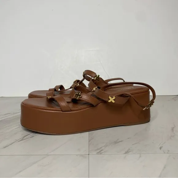 Larroude Harmony Brown Leather Platform Sandal 8 1/2