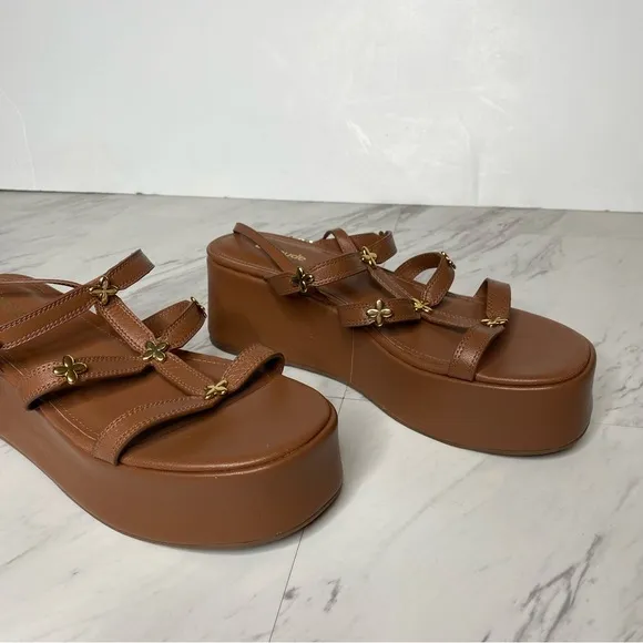 Larroude Harmony Brown Leather Platform Sandal 8 1/2