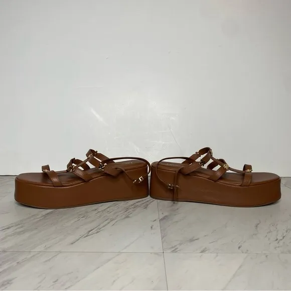 Larroude Harmony Brown Leather Platform Sandal 8 1/2
