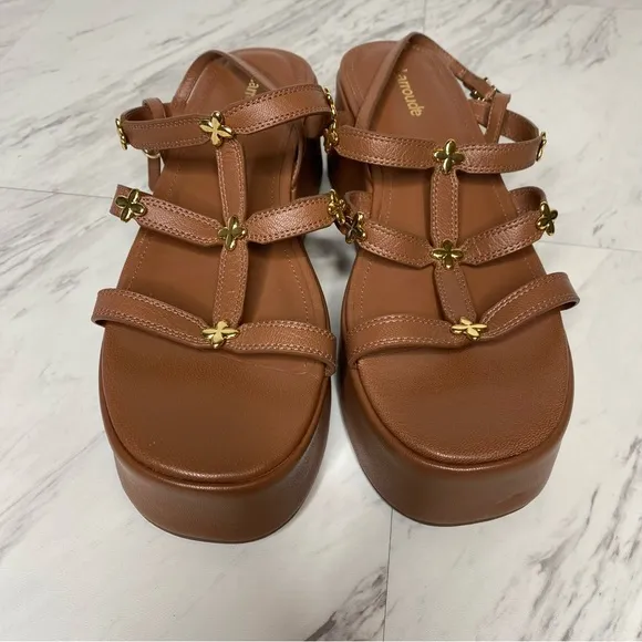 Larroude Harmony Brown Leather Platform Sandal 8 1/2
