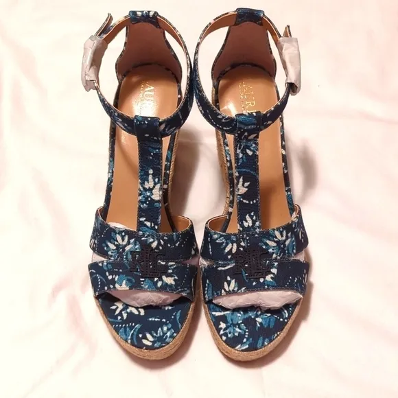 Lauren Ralph Lauren Hale Womens Logo Platform Espadrilles Wedge Sandals Size 11B