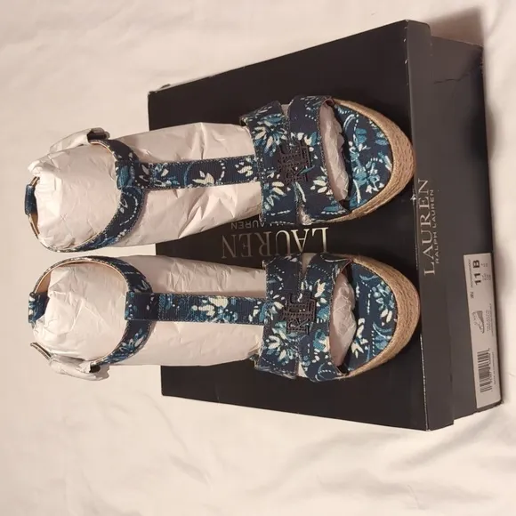 Lauren Ralph Lauren Hale Womens Logo Platform Espadrilles Wedge Sandals Size 11B