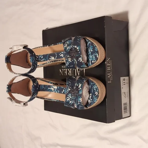 Lauren Ralph Lauren Hale Womens Logo Platform Espadrilles Wedge Sandals Size 11B