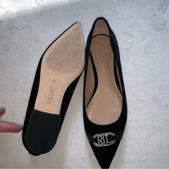 Lauren Ralph Lauren Women Sz 9B Lilah Velvet Ballet Flats Holiday Navy Crystal