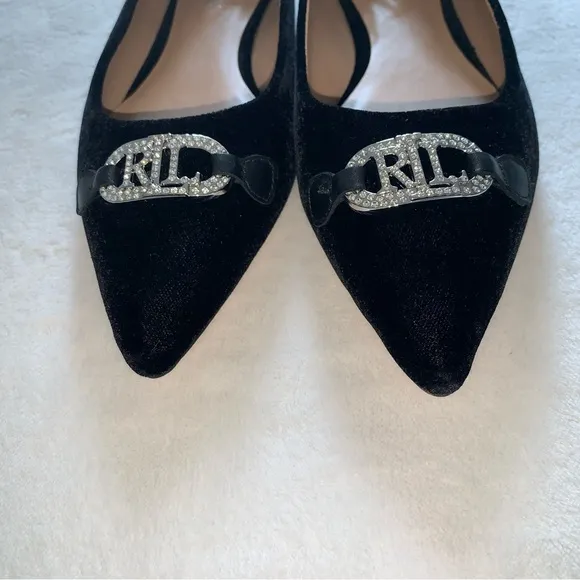 Lauren Ralph Lauren Women Sz 9B Lilah Velvet Ballet Flats Holiday Navy Crystal