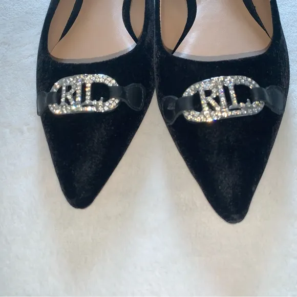 Lauren Ralph Lauren Women Sz 9B Lilah Velvet Ballet Flats Holiday Navy Crystal