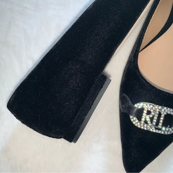 Lauren Ralph Lauren Women Sz 9B Lilah Velvet Ballet Flats Holiday Navy Crystal