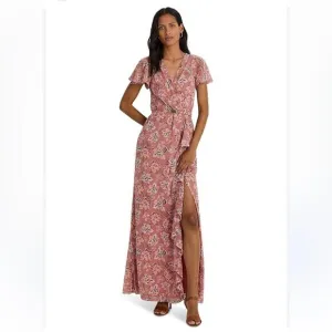 Lauren Ralph Lauren Women's Floral Flutter Sleeve Gown - Pink Multi - 10 - NWT