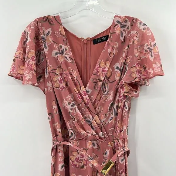 Lauren Ralph Lauren Women's Floral Flutter Sleeve Gown - Pink Multi - 10 - NWT
