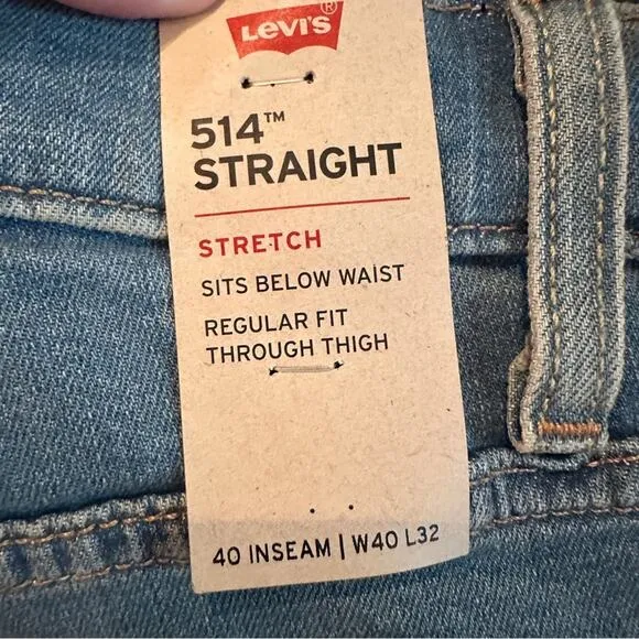 Levi's 514 Straight Light Wash Mid‎ Rise Regular Fit Jeans Sz 40 x 32 NEW