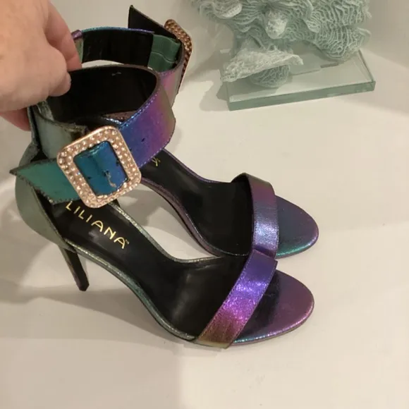 Liliana Heels Strappy Synth Leather Gorgeous Sandals Heels Crystal buckle 10