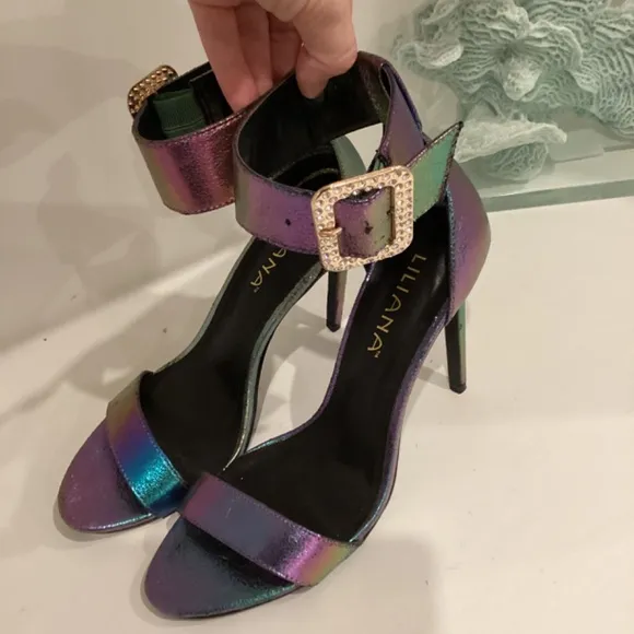 Liliana Heels Strappy Synth Leather Gorgeous Sandals Heels Crystal buckle 10