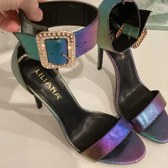 Liliana Heels Strappy Synth Leather Gorgeous Sandals Heels Crystal buckle 10