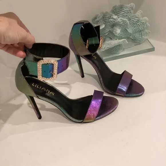 Liliana Heels Strappy Synth Leather Gorgeous Sandals Heels Crystal buckle 10