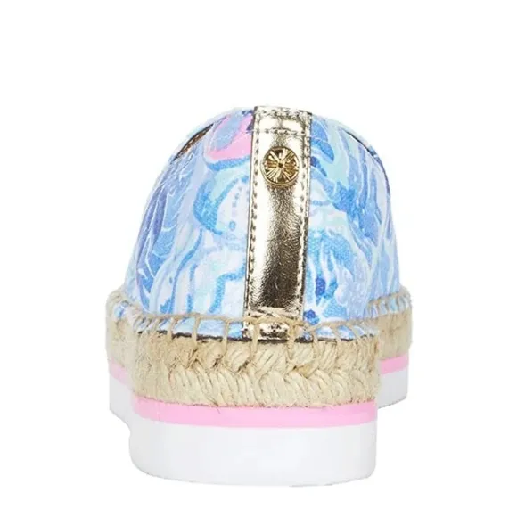 Lilly Pulitzer Marlo Espadrilles Flats Saltwater Blue Pink Canvas Platform 9