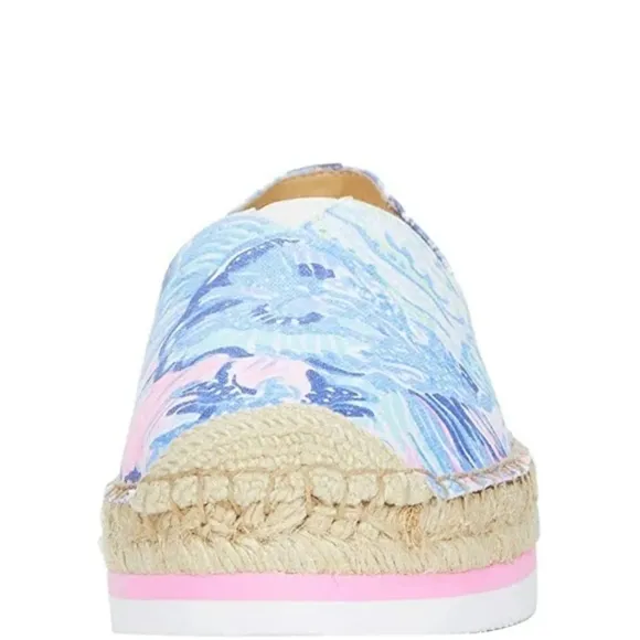 Lilly Pulitzer Marlo Espadrilles Flats Saltwater Blue Pink Canvas Platform 9