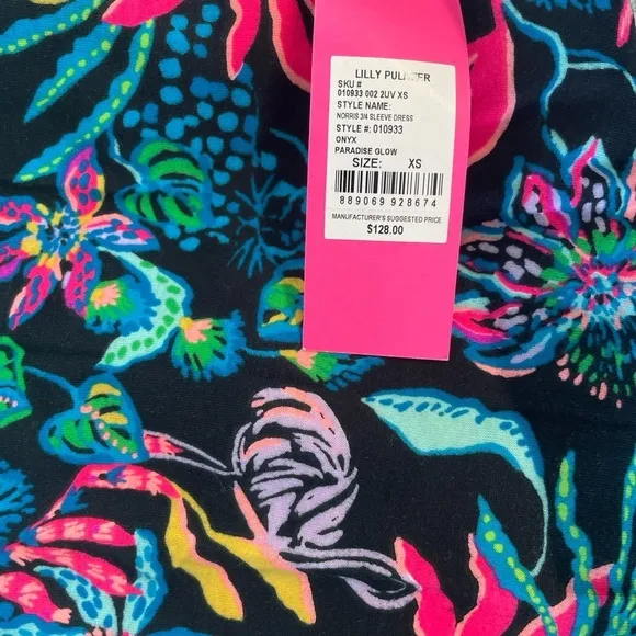 Lilly Pulitzer Norris 3/4 Sleeve Dress in Onyx Paradise Glow - Size XS NWT