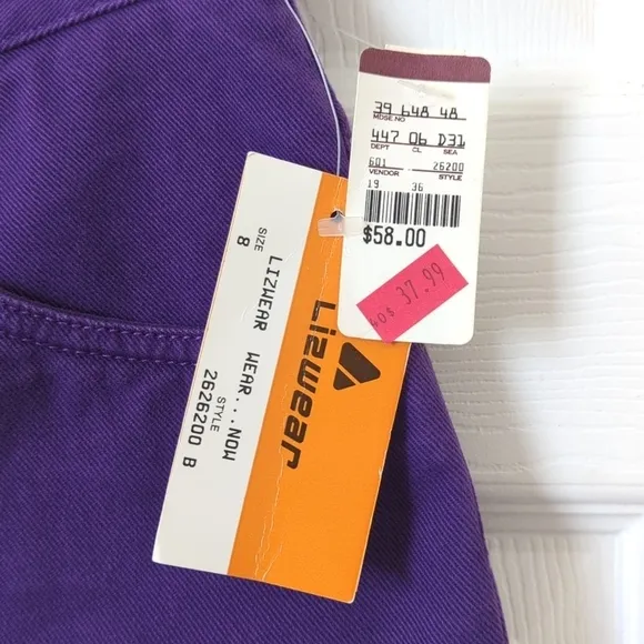 Liz Wear 90's Vintage Deadstock High Waisted Tapered Leg Mom Jeans Purple 8