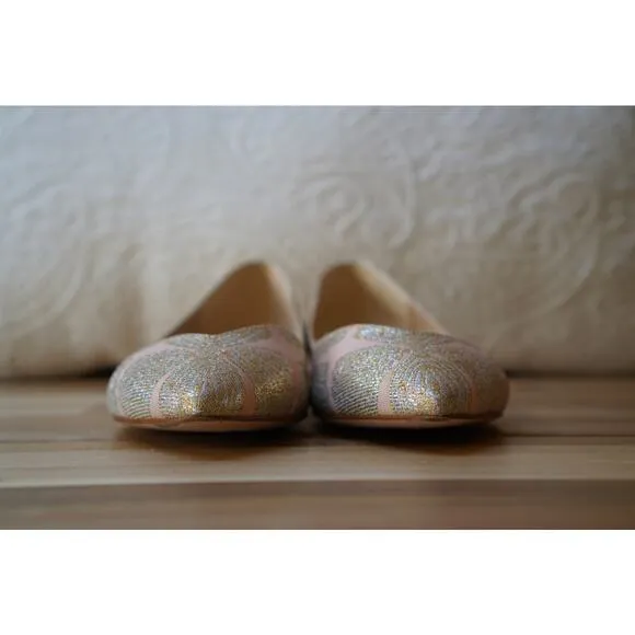 LK Bennett Cally Delicate Point Ballet Flats Pink Metallic Gold Jacquard US 6