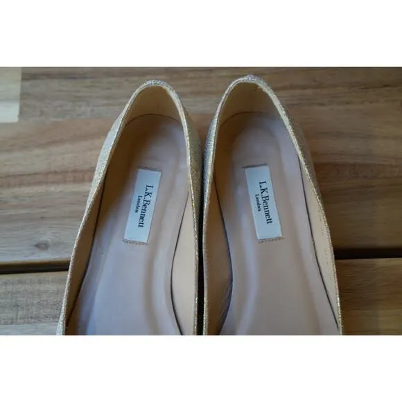 LK Bennett Cally Delicate Point Ballet Flats Pink Metallic Gold Jacquard US 6