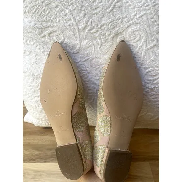 LK Bennett Cally Delicate Point Ballet Flats Pink Metallic Gold Jacquard US 6