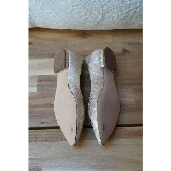 LK Bennett Cally Delicate Point Ballet Flats Pink Metallic Gold Jacquard US 6