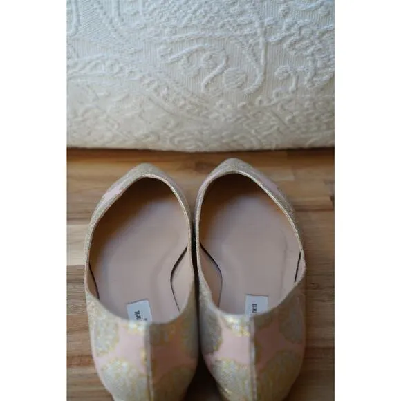 LK Bennett Cally Delicate Point Ballet Flats Pink Metallic Gold Jacquard US 6