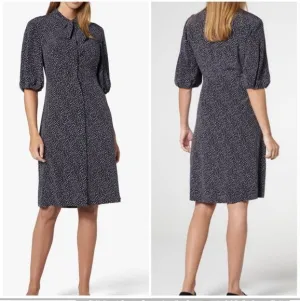 L.K. Bennett DR Tillila Tea Length Midi Sloane Blue Star Print Shirt Dress sz 4