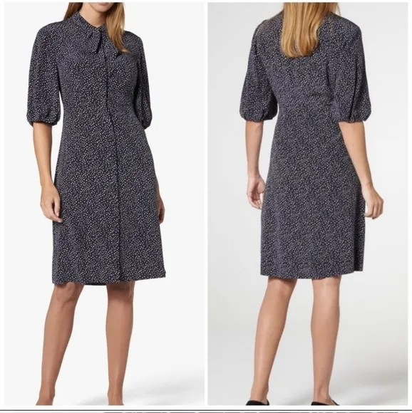 L.K. Bennett DR Tillila Tea Length Midi Sloane Blue Star Print Shirt Dress sz 4