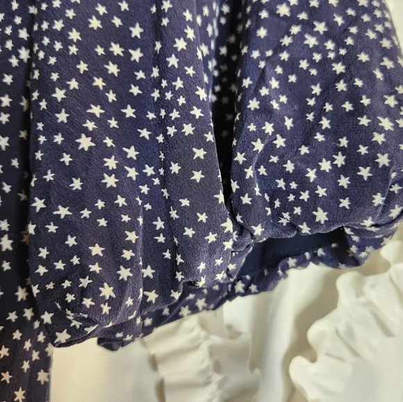 L.K. Bennett DR Tillila Tea Length Midi Sloane Blue Star Print Shirt Dress sz 4