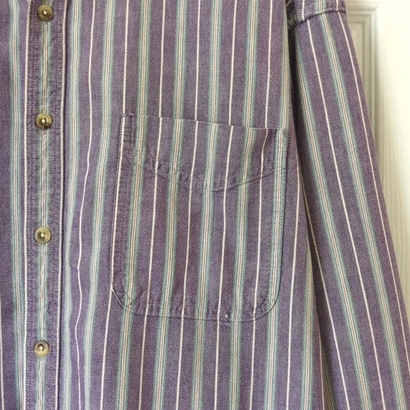 L.L. Bean 90's Vintage Classic Striped Long Sleeve Button Down Shirt Purple XXL