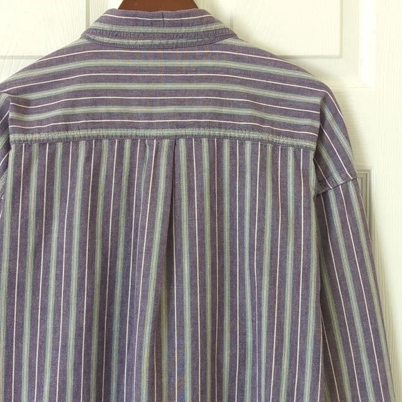 L.L. Bean 90's Vintage Classic Striped Long Sleeve Button Down Shirt Purple XXL