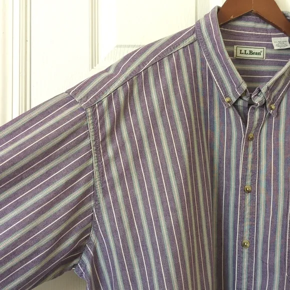 L.L. Bean 90's Vintage Classic Striped Long Sleeve Button Down Shirt Purple XXL