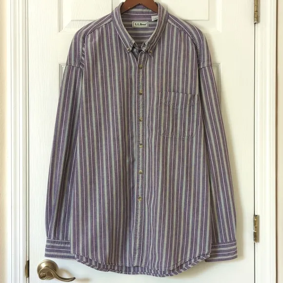 L.L. Bean 90's Vintage Classic Striped Long Sleeve Button Down Shirt Purple XXL
