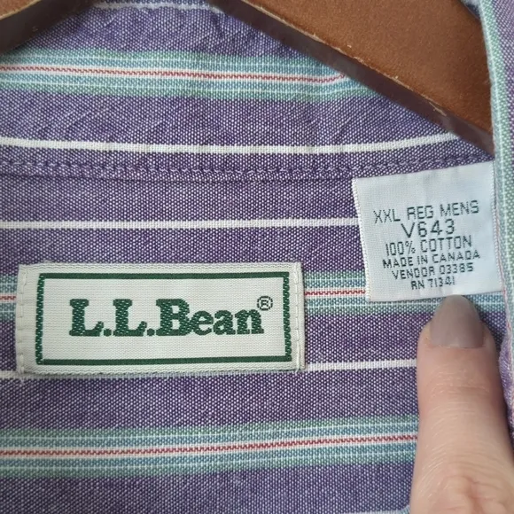 L.L. Bean 90's Vintage Classic Striped Long Sleeve Button Down Shirt Purple XXL