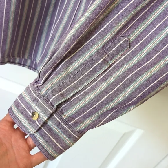 L.L. Bean 90's Vintage Classic Striped Long Sleeve Button Down Shirt Purple XXL