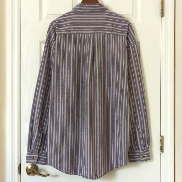 L.L. Bean 90's Vintage Classic Striped Long Sleeve Button Down Shirt Purple XXL