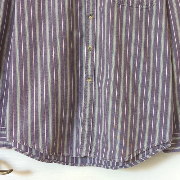 L.L. Bean 90's Vintage Classic Striped Long Sleeve Button Down Shirt Purple XXL