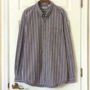 L.L. Bean 90's Vintage Classic Striped Long Sleeve Button Down Shirt Purple XXL