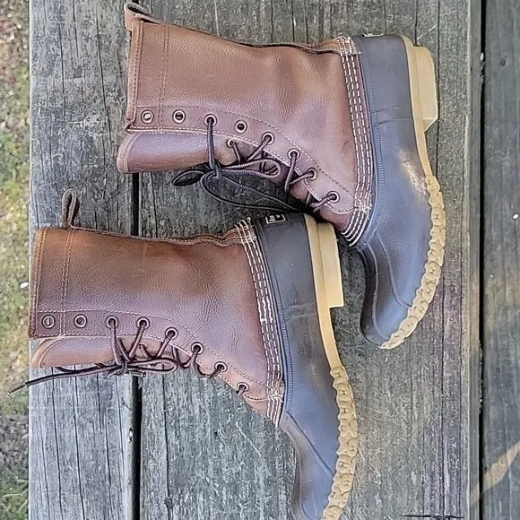 L.L. Bean Sheepskin Lined 8 Eyelet Brown Leather Bean Boots Size 7 N