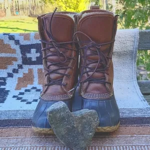 L.L. Bean Sheepskin Lined 8 Eyelet Brown Leather Bean Boots Size 7 N